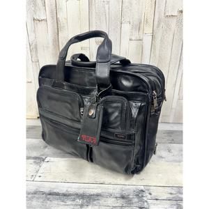 Tumi Alpha 3 Expandable Black Leather Laptop Messenger Carry-on Bag 96031D4